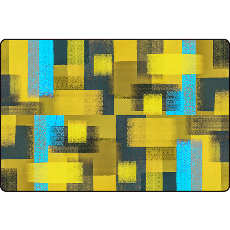 Zwart en Geel Slaapkamer Tapijt Modern Abstract Schilderij Patroon Gebied Tapijt Polyester Wasbaar Tapijt