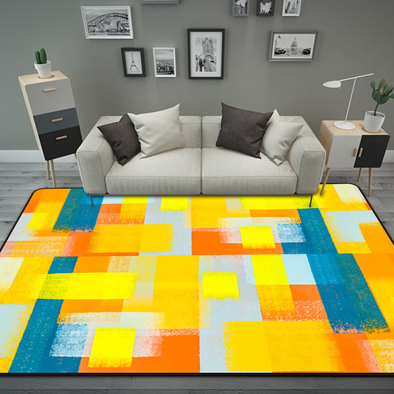 Zwart en Geel Slaapkamer Tapijt Modern Abstract Schilderij Patroon Gebied Tapijt Polyester Wasbaar Tapijt
