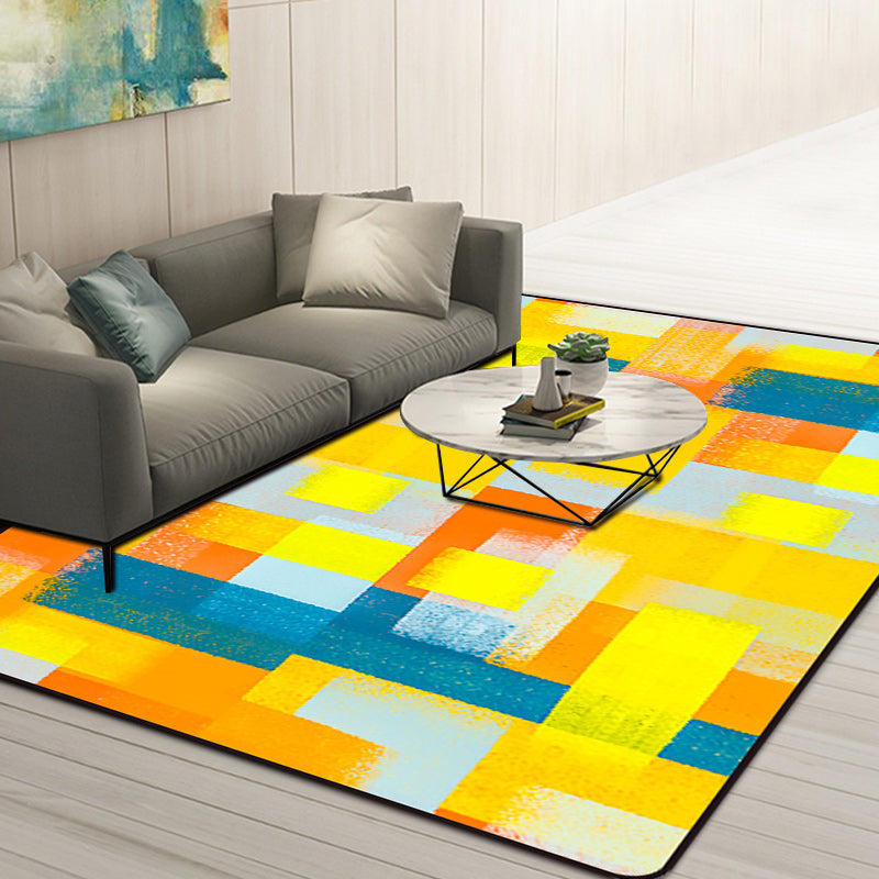 Zwart en Geel Slaapkamer Tapijt Modern Abstract Schilderij Patroon Gebied Tapijt Polyester Wasbaar Tapijt