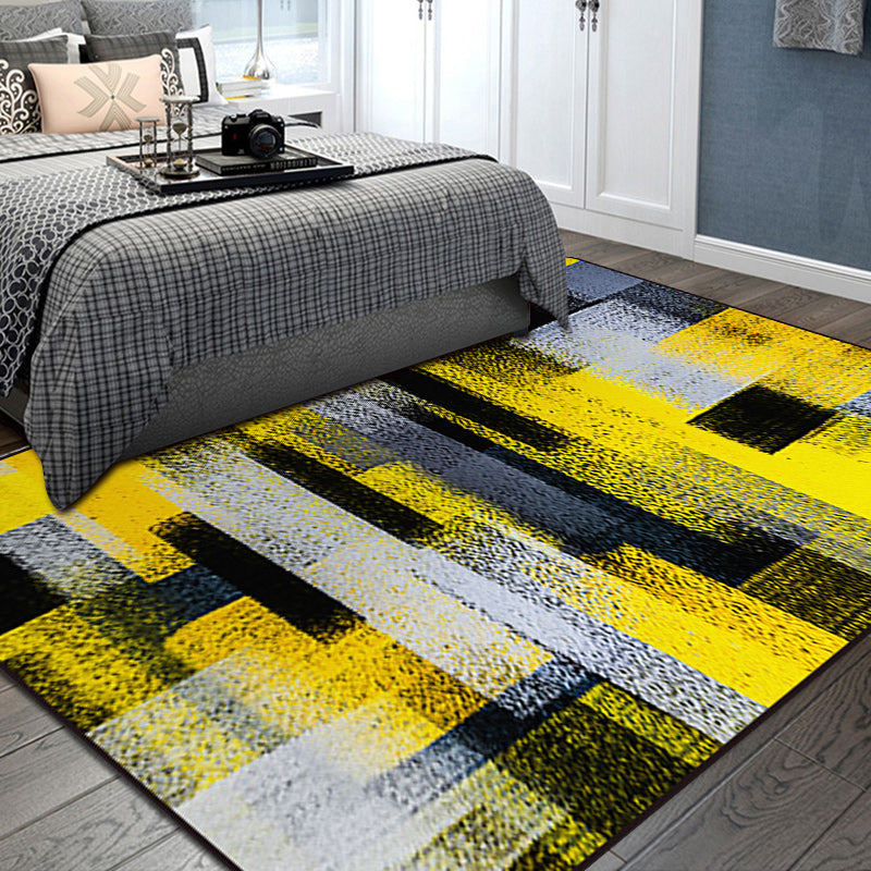 Zwart en Geel Slaapkamer Tapijt Modern Abstract Schilderij Patroon Gebied Tapijt Polyester Wasbaar Tapijt
