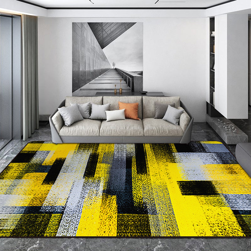 Zwart en Geel Slaapkamer Tapijt Modern Abstract Schilderij Patroon Gebied Tapijt Polyester Wasbaar Tapijt