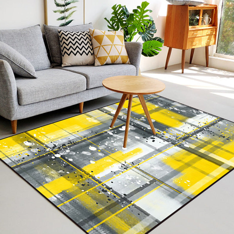 Zwart en Geel Slaapkamer Tapijt Modern Abstract Schilderij Patroon Gebied Tapijt Polyester Wasbaar Tapijt