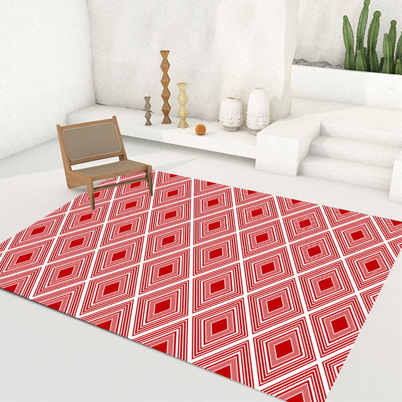 Rode Slaapkamer Tapijt Moderne Geruite Patroon Diamant Patroon Vloerkleed Polyester Wasbaar Vlekbestendig Vloerkleed