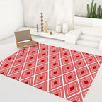 Rode Slaapkamer Tapijt Moderne Geruite Patroon Diamant Patroon Vloerkleed Polyester Wasbaar Vlekbestendig Vloerkleed
