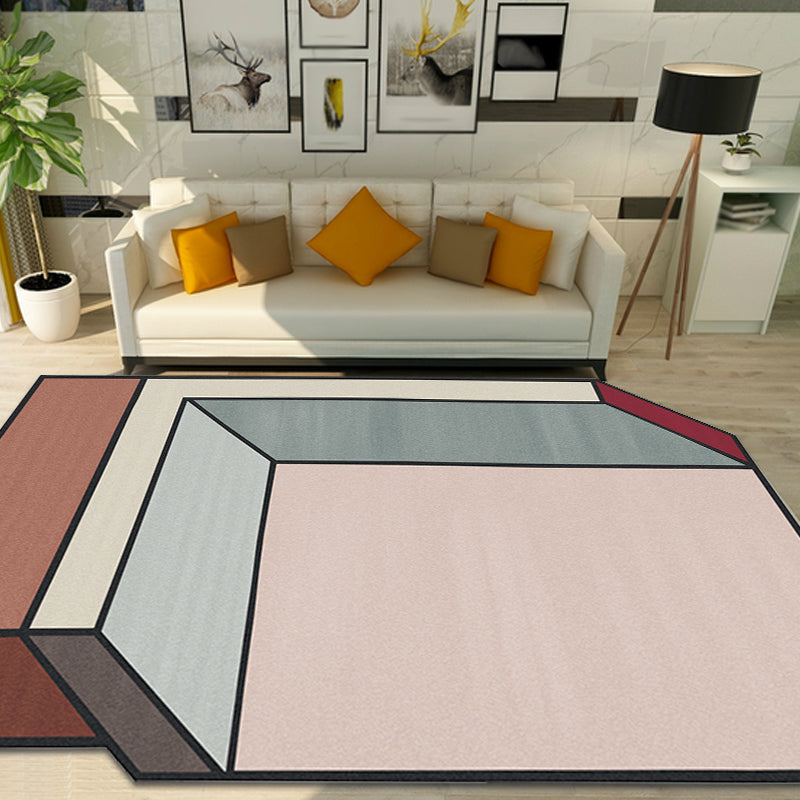 Novelty Woonkamer Ongelijkvloerse Tapijt Roze Kleur Blok Cubes Print Tapijt Polyester Vlekbestendig Tapijt