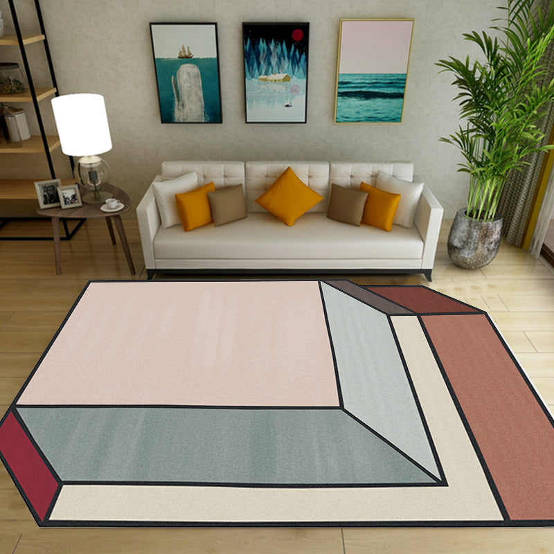 Novelty Woonkamer Ongelijkvloerse Tapijt Roze Kleur Blok Cubes Print Tapijt Polyester Vlekbestendig Tapijt