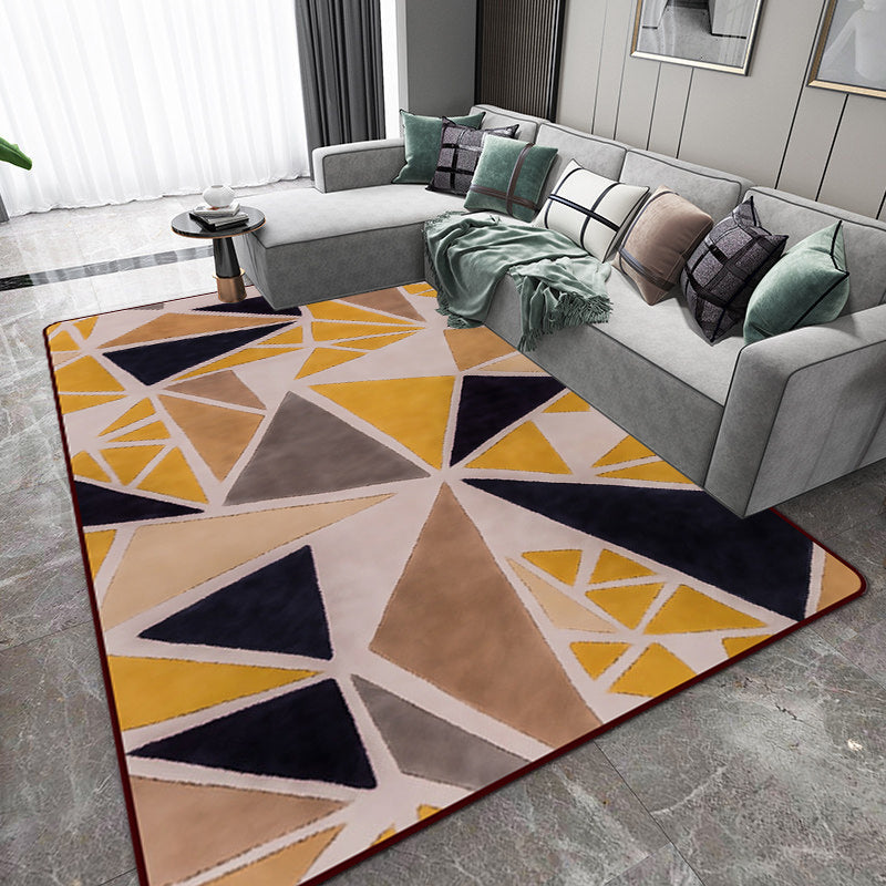 Minimalistisch modern tapijt in gele kleur doos driehoek patroon tapijt polyester huisdier-vriendelijk tapijt voor woningdecoratie