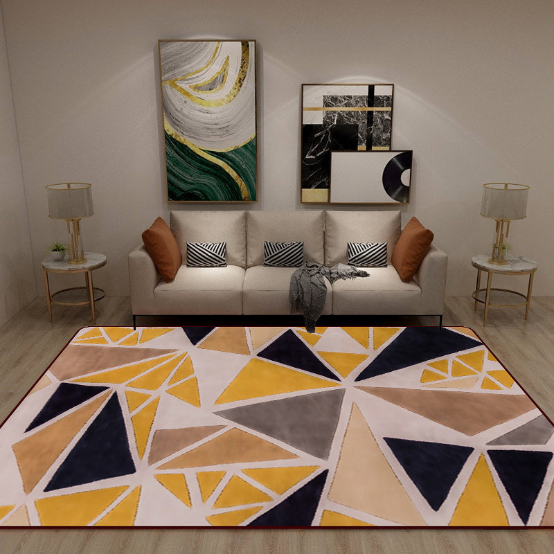 Minimalistisch modern tapijt in gele kleur doos driehoek patroon tapijt polyester huisdier-vriendelijk tapijt voor woningdecoratie