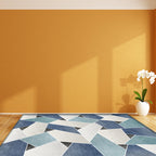 Uniek geometrisch patroon kleed Blauw en Groen Moderne kleed Polyester Wasbaar Huisdiervriendelijk antislip kleed voor de woonkamer