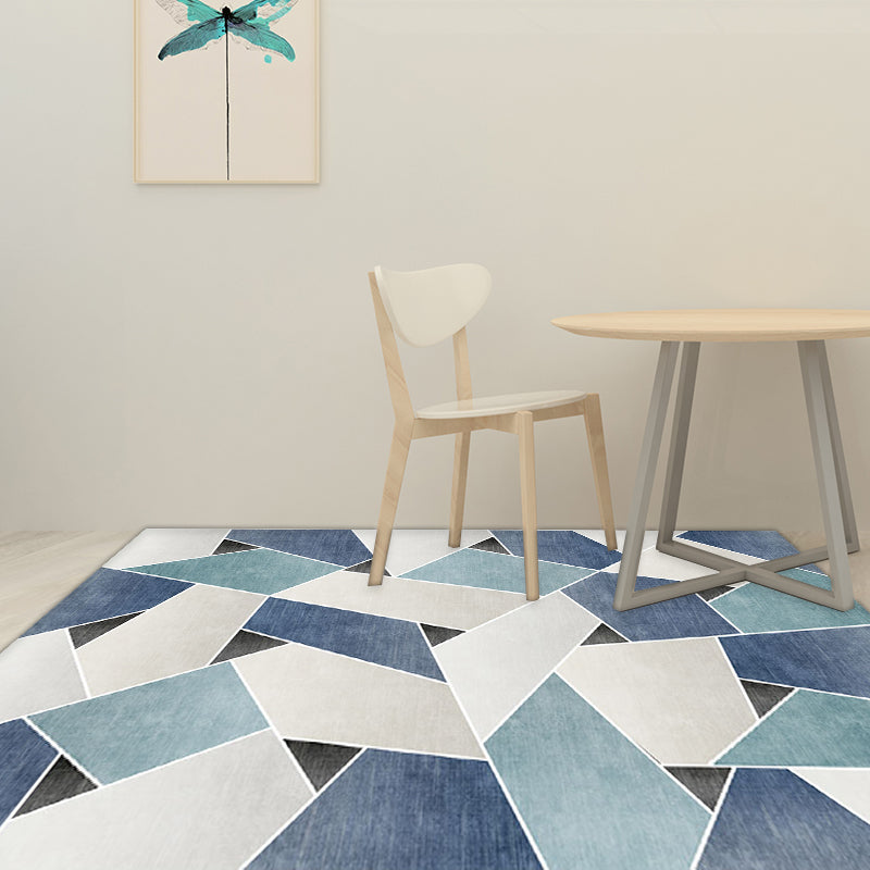 Uniek geometrisch patroon kleed Blauw en Groen Moderne kleed Polyester Wasbaar Huisdiervriendelijk antislip kleed voor de woonkamer