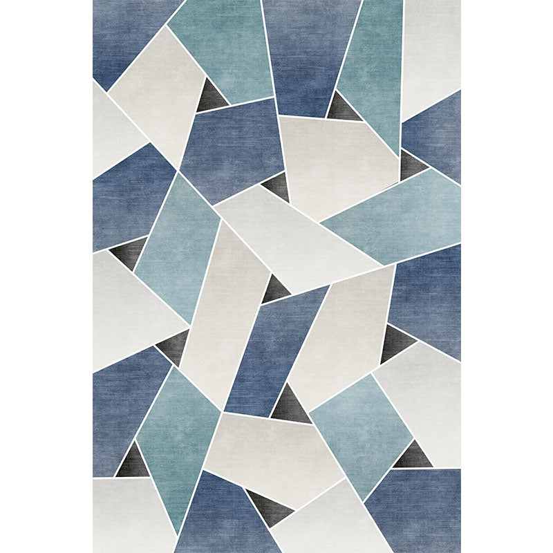 Uniek geometrisch patroon kleed Blauw en Groen Moderne kleed Polyester Wasbaar Huisdiervriendelijk antislip kleed voor de woonkamer