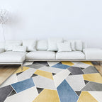 Uniek geometrisch patroon kleed Blauw en Groen Moderne kleed Polyester Wasbaar Huisdiervriendelijk antislip kleed voor de woonkamer