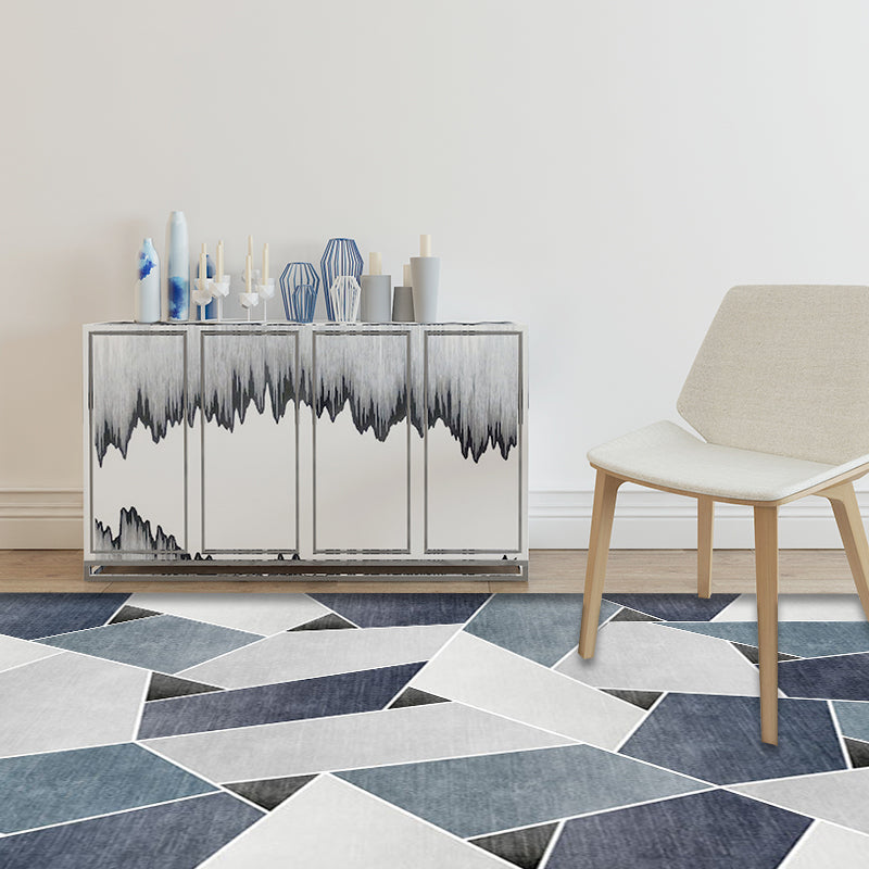 Uniek geometrisch patroon kleed Blauw en Groen Moderne kleed Polyester Wasbaar Huisdiervriendelijk antislip kleed voor de woonkamer