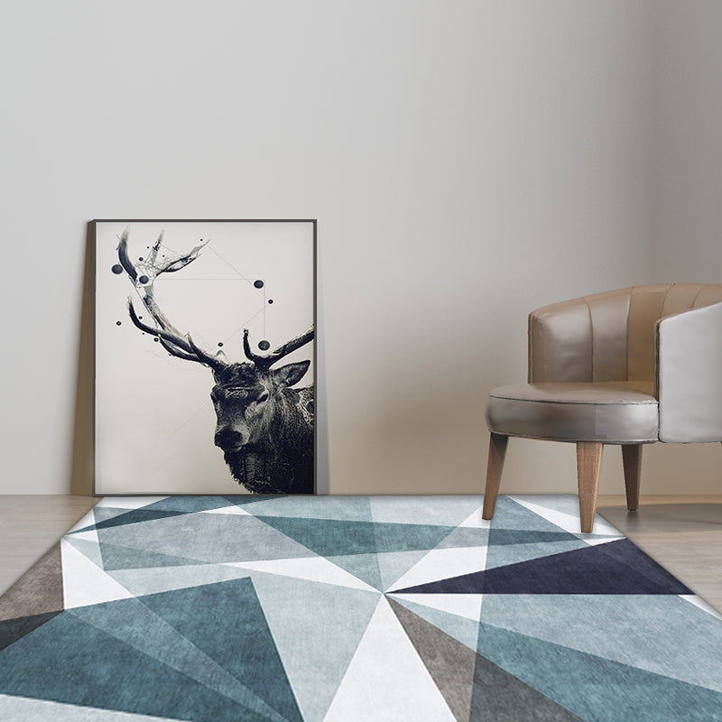 Casual geometrisch patroon tapijt blauw polyester tapijt wasbaar huisdiervriendelijk antislip tapijt voor de woonkamer