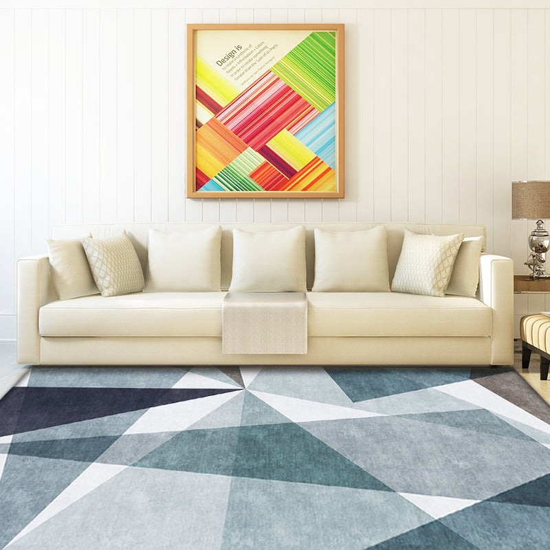 Casual geometrisch patroon tapijt blauw polyester tapijt wasbaar huisdiervriendelijk antislip tapijt voor de woonkamer