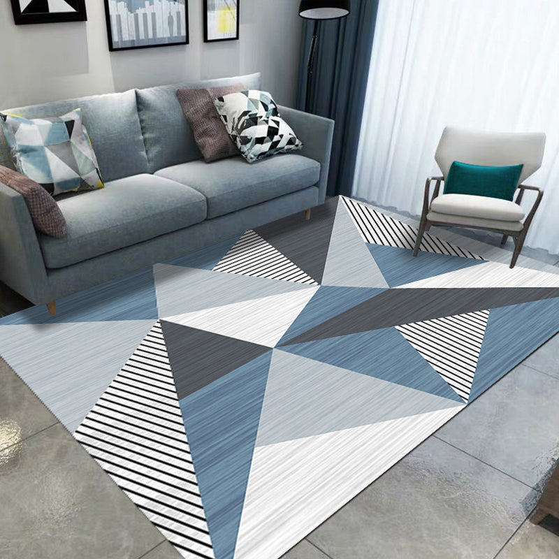 Blauw en Grijs Modernistische Tapijt Polyester Geometrisch en Gestreept Patroon Tapijt Huisdier Vriendelijk Wasbaar Antislip Mat Tapijt voor de Woonkamer