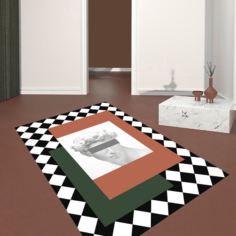 Oranje en Groene Modernisme Tapijt Polyester Figuur en Geometrisch Patroon Tapijt Huisdiervriendelijk Wasbaar Antislip Rug voor Decoratie