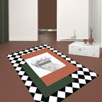 Oranje en Groene Modernisme Tapijt Polyester Figuur en Geometrisch Patroon Tapijt Huisdiervriendelijk Wasbaar Antislip Rug voor Decoratie