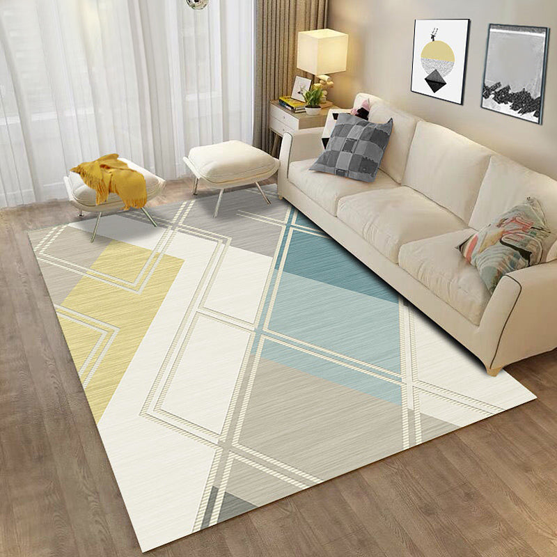 Minimalistische kleurdoos geometrisch patroon tapijt beige polyester tapijt wasbaar huisdiervriendelijk antislip tapijt voor woonkamer