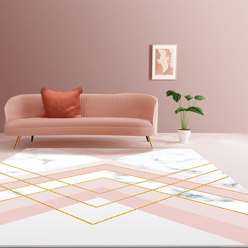 Noordse Geometrische Patroon Tapijt Groen en Roze Polyester Tapijt Wasbaar Huisdiervriendelijk Antislip Gebiedstapijt voor de Woonkamer