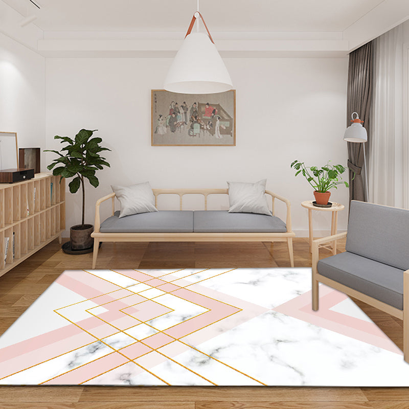 Noordse Geometrische Patroon Tapijt Groen en Roze Polyester Tapijt Wasbaar Huisdiervriendelijk Antislip Gebiedstapijt voor de Woonkamer