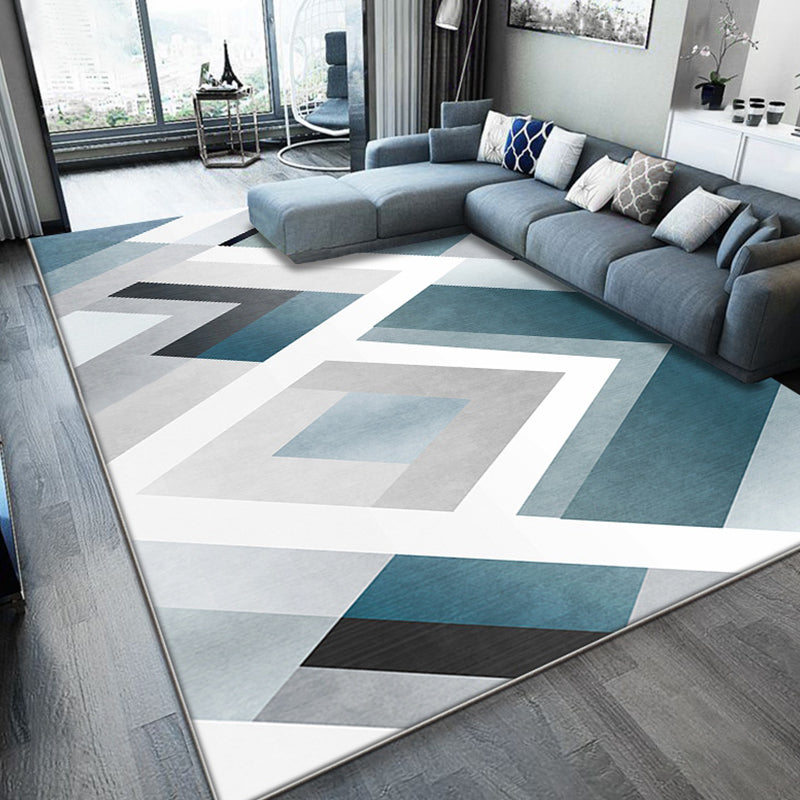 Uniek geometrisch patroon tapijt Blauw en Wit Modern tapijt Polyester Wasbaar Huisdiervriendelijk Antislip tapijt voor de woonkamer