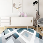 Uniek geometrisch patroon tapijt Blauw en Wit Modern tapijt Polyester Wasbaar Huisdiervriendelijk Antislip tapijt voor de woonkamer