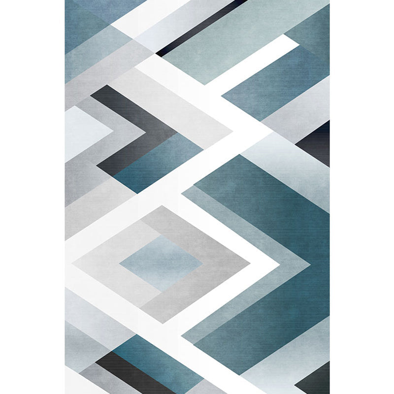 Uniek geometrisch patroon tapijt Blauw en Wit Modern tapijt Polyester Wasbaar Huisdiervriendelijk Antislip tapijt voor de woonkamer