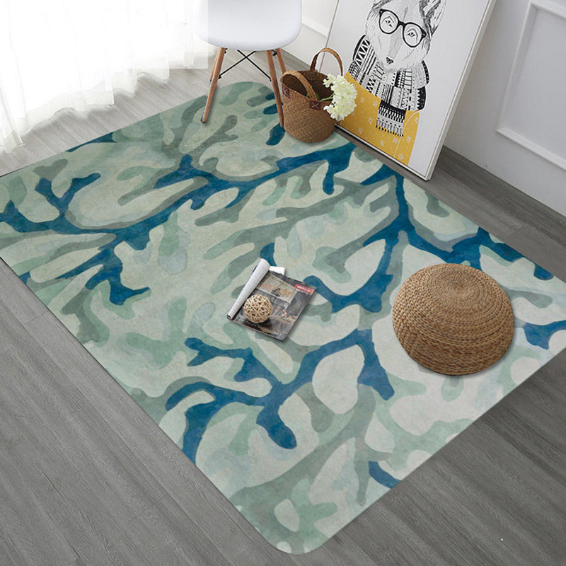 Blauw Modernisme Tapijt Polyester Takpatroon Tapijt Huisdiervriendelijk Machinewasbaar Antislip Ondergrond Tapijt voor Decoratie