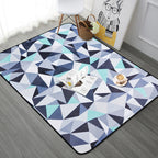 Funky Geometrisch Patroon Tapijt Blauw Modernistisch Tapijt Polyester Wasbaar Huisdiervriendelijk Antislip Tapijt voor de Woonkamer