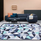 Funky Geometrisch Patroon Tapijt Blauw Modernistisch Tapijt Polyester Wasbaar Huisdiervriendelijk Antislip Tapijt voor de Woonkamer