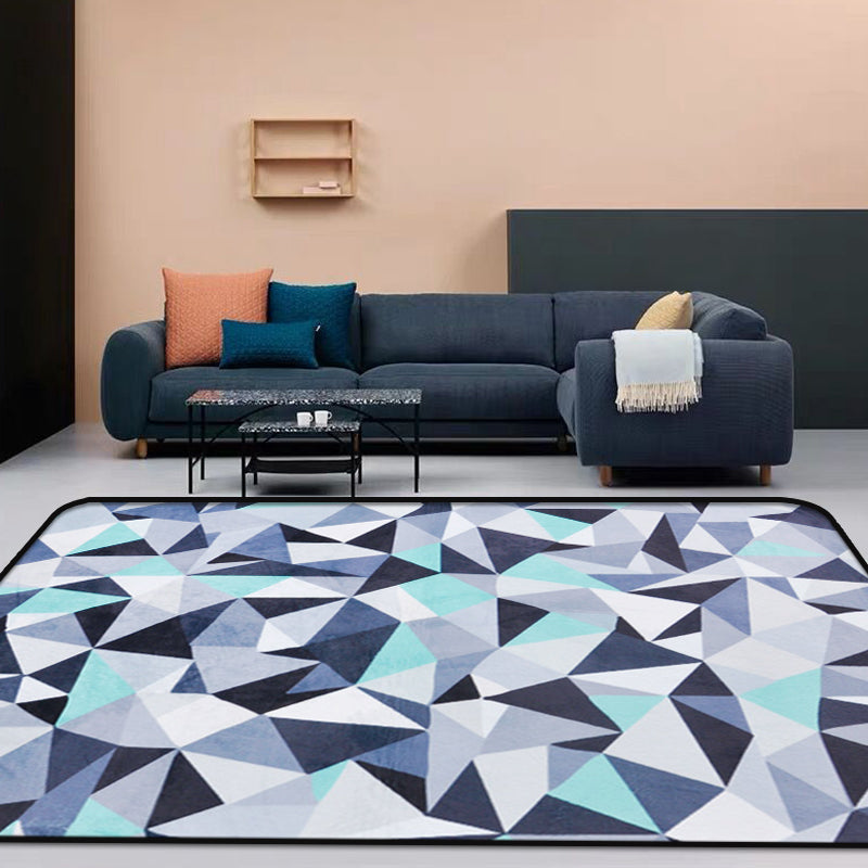 Funky Geometrisch Patroon Tapijt Blauw Modernistisch Tapijt Polyester Wasbaar Huisdiervriendelijk Antislip Tapijt voor de Woonkamer