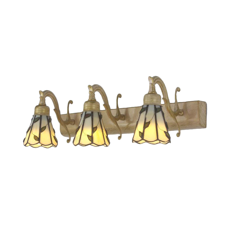 3 Heads Leaf Vanity Light Rustieke Loft Gevalen Glas Make-up Spiegel Licht met Lineaire Achterplaat in Koper/Antiek Messing/Goud