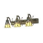 3 Koppen Leaf Vanity Light Rustieke Loft Gekleurd Glas Make-up Spiegel Licht met Lineaire Achterplaat in Koper/Antiek Messing/Goud | Troscana