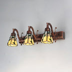 3 Heads Leaf Vanity Light Rustieke Loft Gevalen Glas Make-up Spiegel Licht met Lineaire Achterplaat in Koper/Antiek Messing/Goud