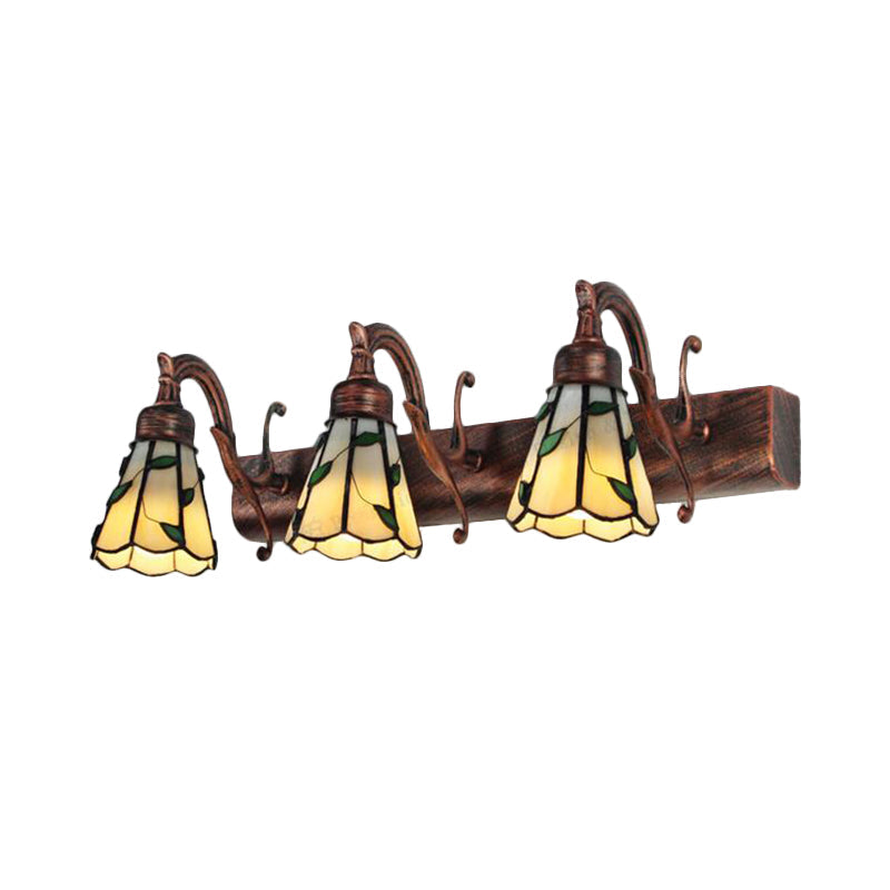 3 Heads Leaf Vanity Light Rustieke Loft Gevalen Glas Make-up Spiegel Licht met Lineaire Achterplaat in Koper/Antiek Messing/Goud