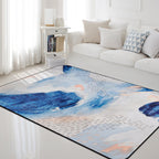 Uniek Penseelstreep Patroon Tapijt Blauw Hedendaags Tapijt Polyester Huisdiervriendelijk Antislip Onderkant Wasbaar Tapijt voor de Woonkamer