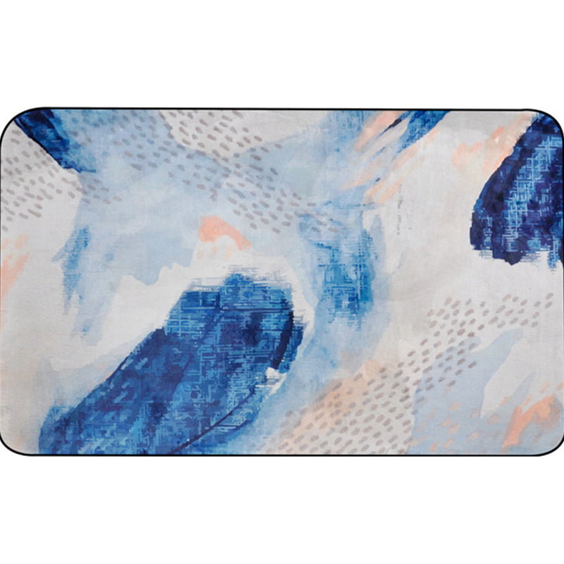 Uniek Penseelstreep Patroon Tapijt Blauw Hedendaags Tapijt Polyester Huisdiervriendelijk Antislip Onderkant Wasbaar Tapijt voor de Woonkamer