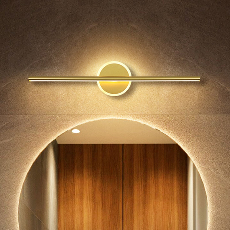 Metalen Lineaire en Ronde Vanity Wandlamp Minimalisme LED Wand Sconces Verlichting in Goud, 16"/23.5"/31.5" Breed