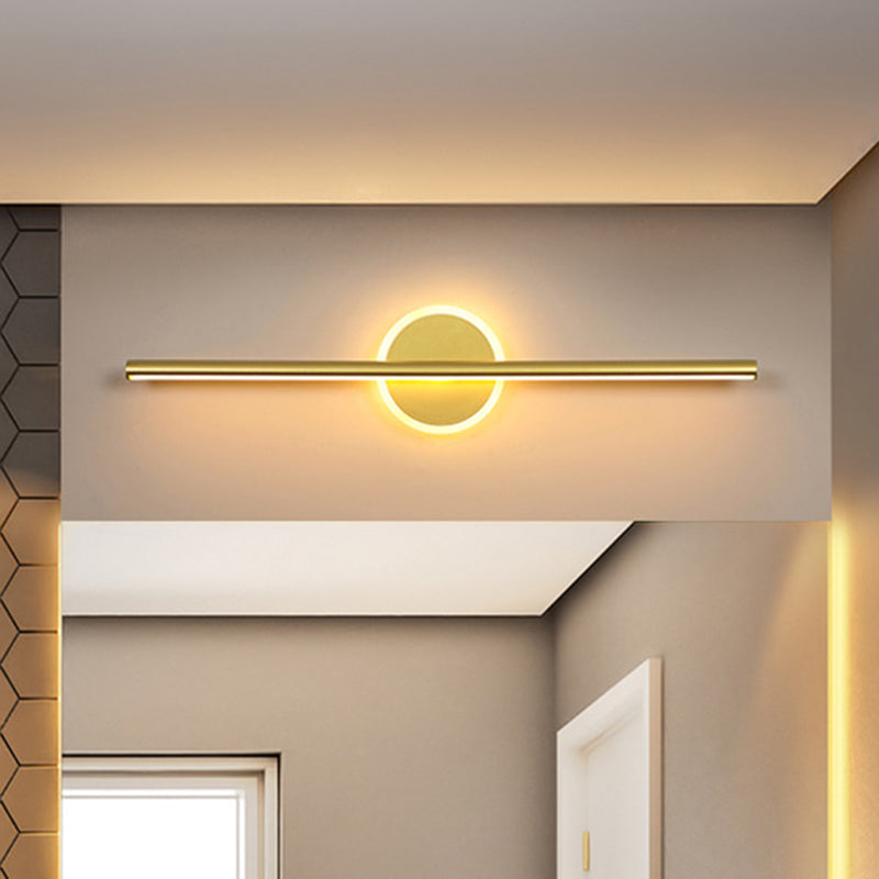Metalen Lineaire en Ronde Vanity Wandlamp Minimalisme LED Wand Sconces Verlichting in Goud, 16"/23.5"/31.5" Breed