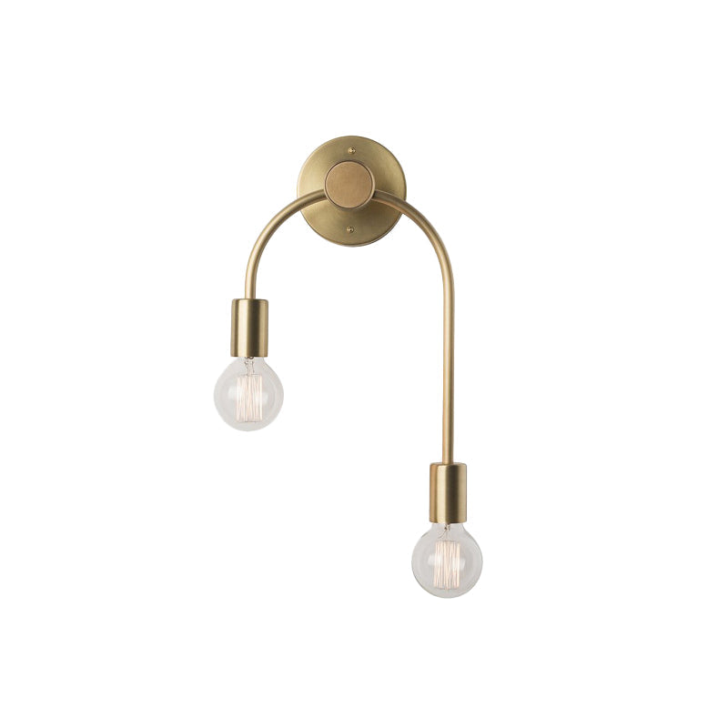 Swoop Arm IJzeren Wandlamp Minimalistisch 2-Lichts Zwart/Goud Wandverlichting met Kale Gloeilamp Ontwerp