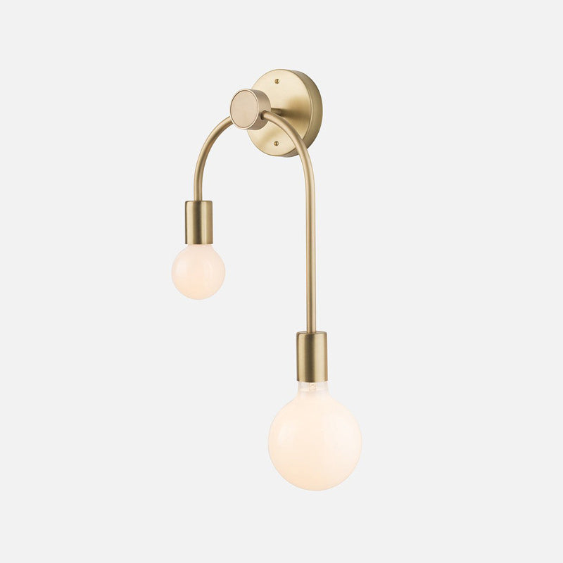 Swoop Arm IJzeren Wandlamp Minimalistisch 2-Lichts Zwart/Goud Wandverlichting met Kale Gloeilamp Ontwerp
