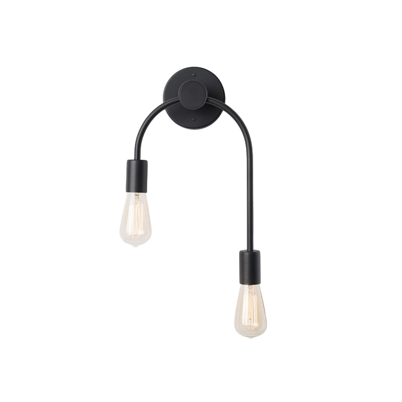 Swoop Arm IJzeren Wandlamp Minimalistisch 2-Lichts Zwart/Goud Wandverlichting met Kale Gloeilamp Ontwerp