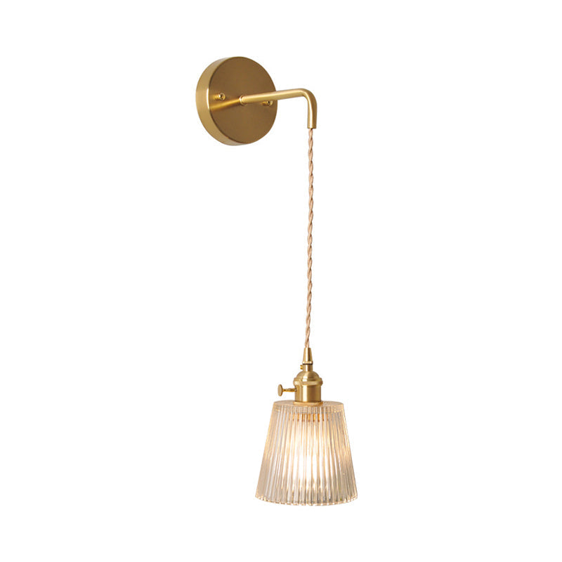 Bowl/Cylinder Bedside Wandverlichting Antiek Helder Prizmatisk/Golvend Glas 1 Lamp Messing Wandlamp met Draaischakelaar