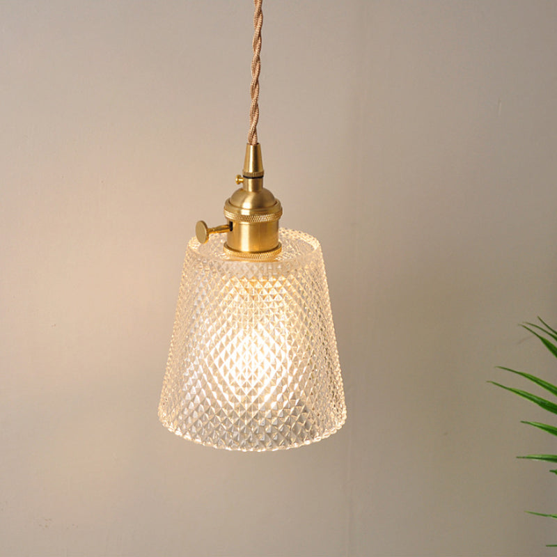 Bowl/Cylinder Bedside Wandverlichting Antiek Helder Prizmatisk/Golvend Glas 1 Lamp Messing Wandlamp met Draaischakelaar