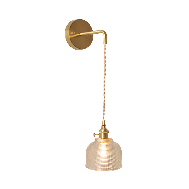 Bowl/Cylinder Bedside Wandverlichting Antiek Helder Prizmatisk/Golvend Glas 1 Lamp Messing Wandlamp met Draaischakelaar