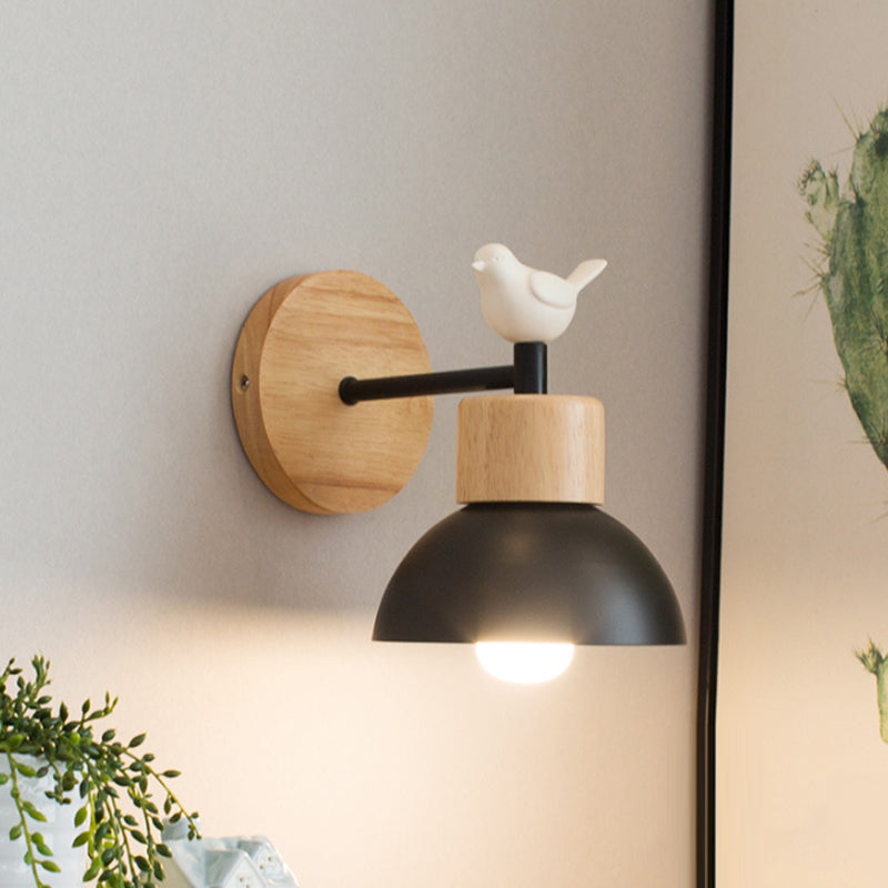 Noordse Style Wandlamp Koepel 1 Lamp Metaal & Hout Wandlamp met Vogel voor Kinderkamer