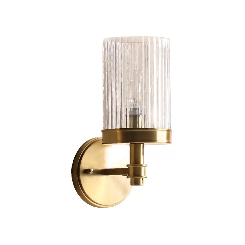 1-Lichts Wandgemonteerde Lamp Traditionele Cilinder Transparant Glas Wandlamp in Bruin/Goud boven Bed
