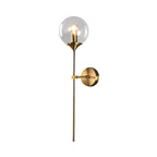 Ball Shade Pencil-Arm Wandverlichting Postmodern Duidelijk/Amber/Rookgrijs Glas Enkele Messing Wandlamp