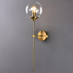 Ball Shade Pencil-Arm Wandverlichting Postmodern Duidelijk/Amber/Rookgrijs Glas Enkele Messing Wandlamp